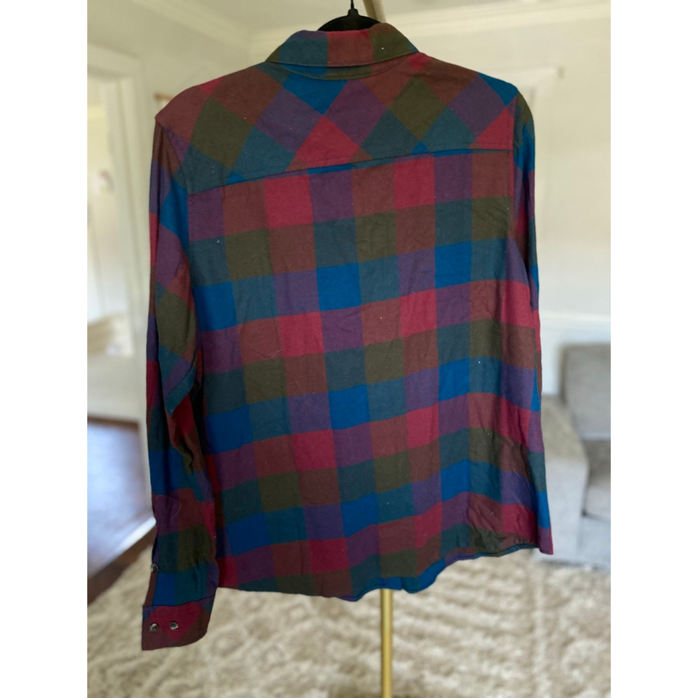 Natural Reflections Plaid Cotton Button-Up Shirt Burgundy Blue Olive Autumn Boho - Picture 3 of 8